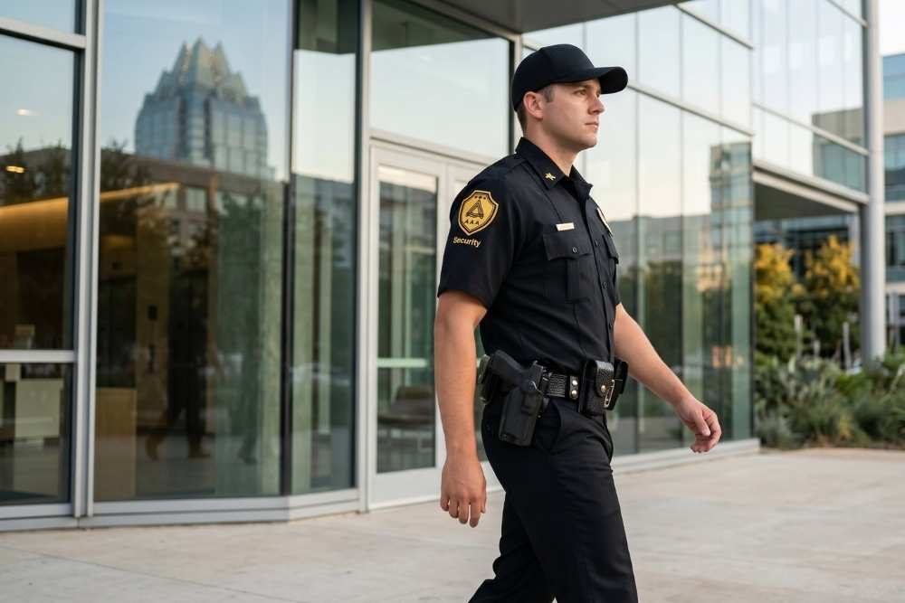 Armed security guard protecting business facility in Houston and Dallas Texas – AAA Security Guards Company